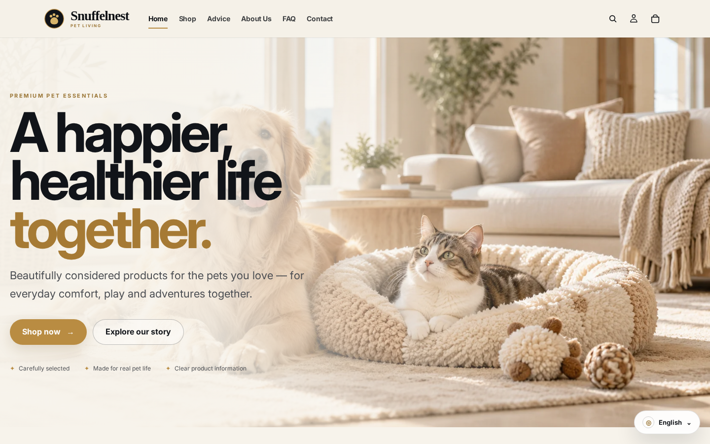 Hond en kat uit de live Snuffelnest-merkvisual