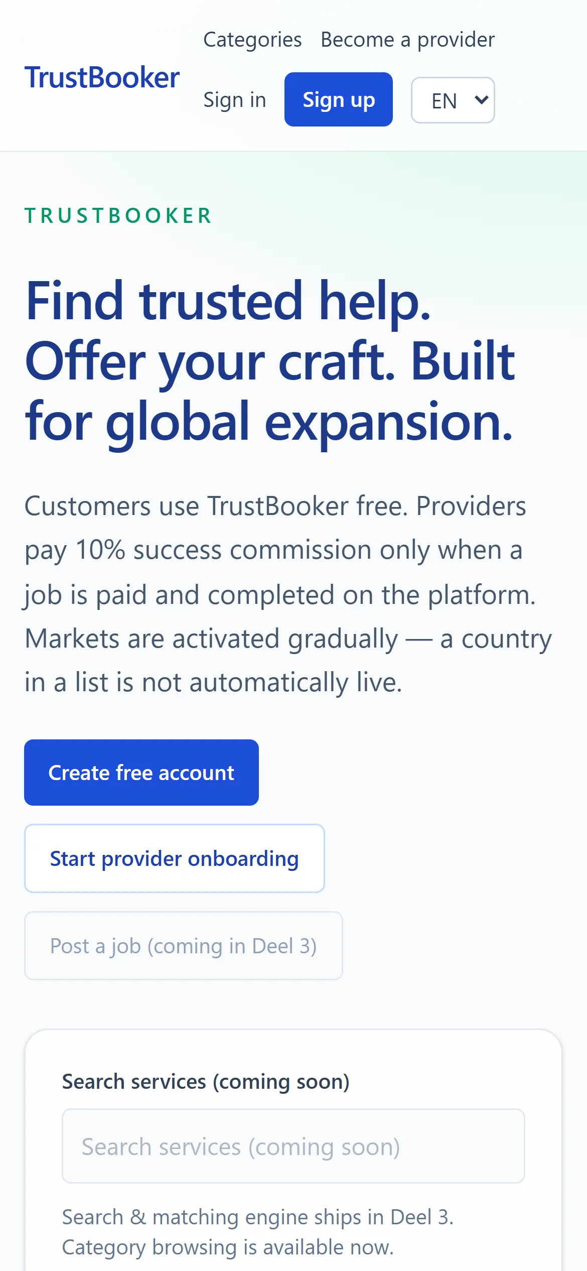 TrustBooker mobiele UI-preview — in ontwikkeling