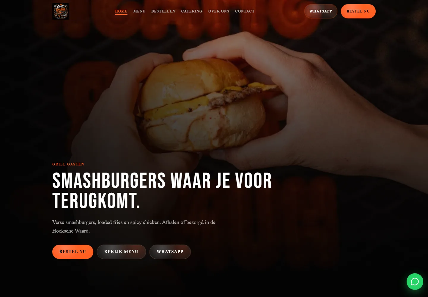 Desktop homepage of Grill Gasten — smashburgers and hospitality website