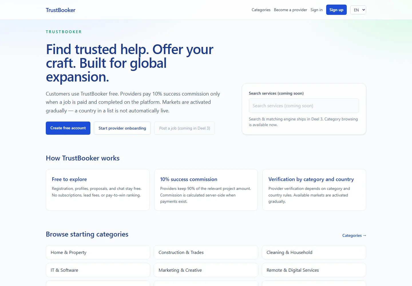 TrustBooker desktop UI preview — in development, anonymised local interface