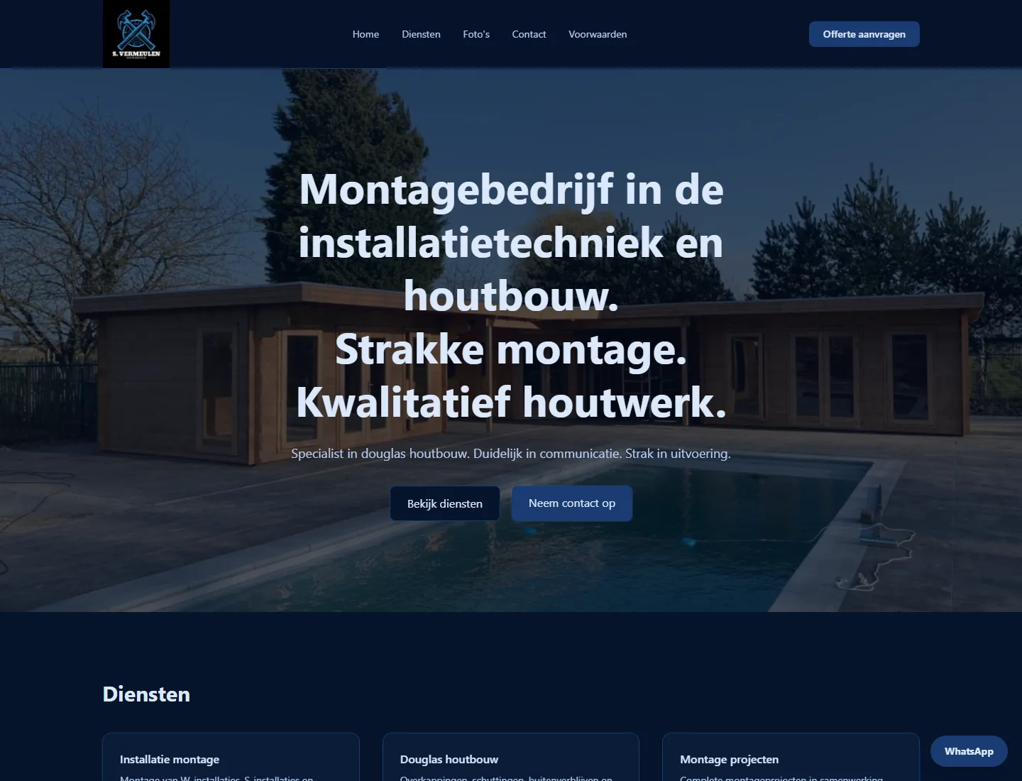 Desktop homepage of S. Vermeulen Bouwservice — installation technology and Douglas timber construction